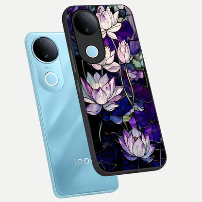  Purple Lotus Pattern phone case for iQOO Z10R showing premium glass back cover with detailed artwork