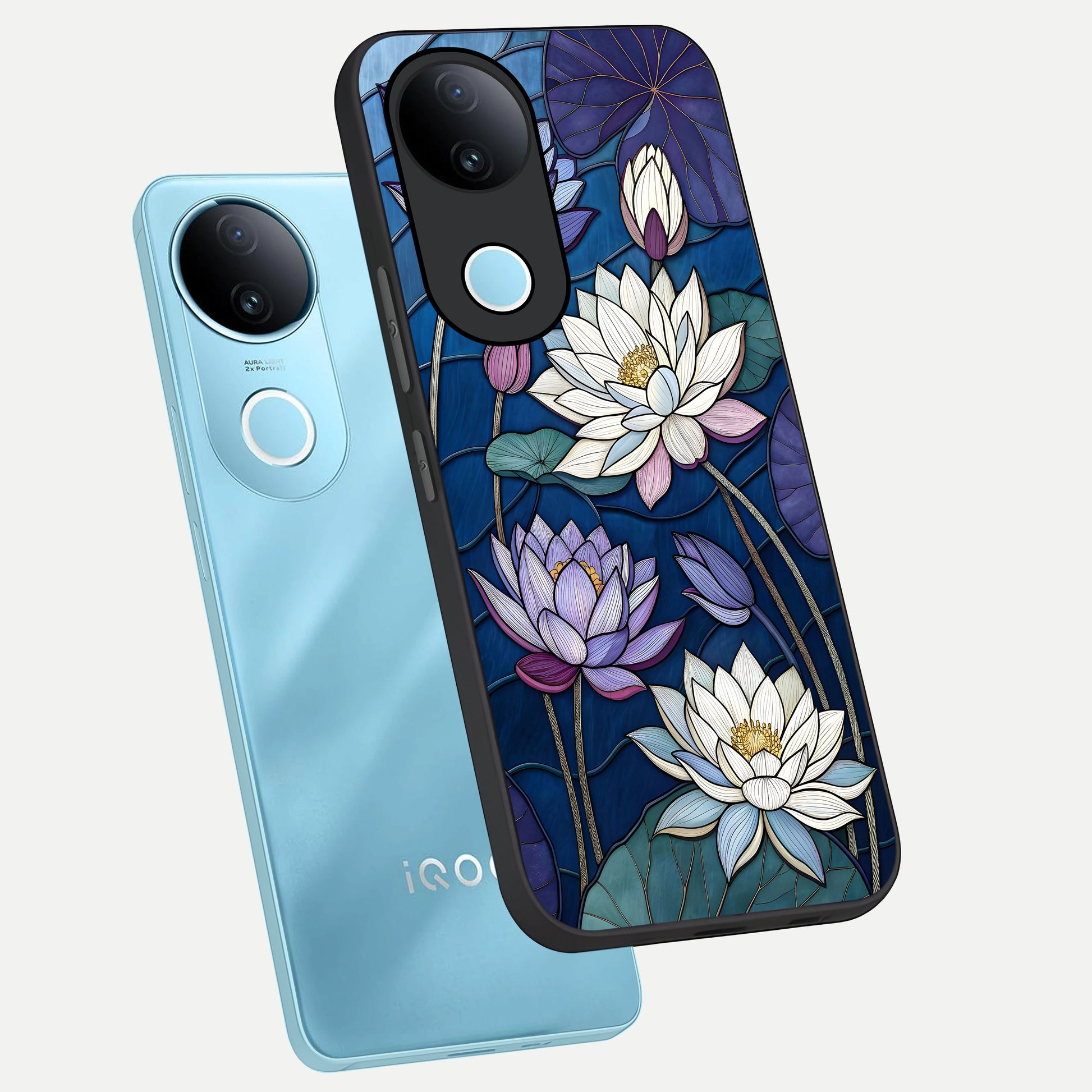  Purple Lotus Stained phone case for  iQOO Z10R showing premium glass back cover with detailed artwork