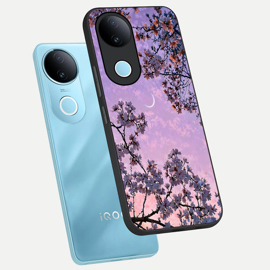  Purple Serenity Moon phone case for iQOO Z10R showing premium glass back cover with detailed artwork