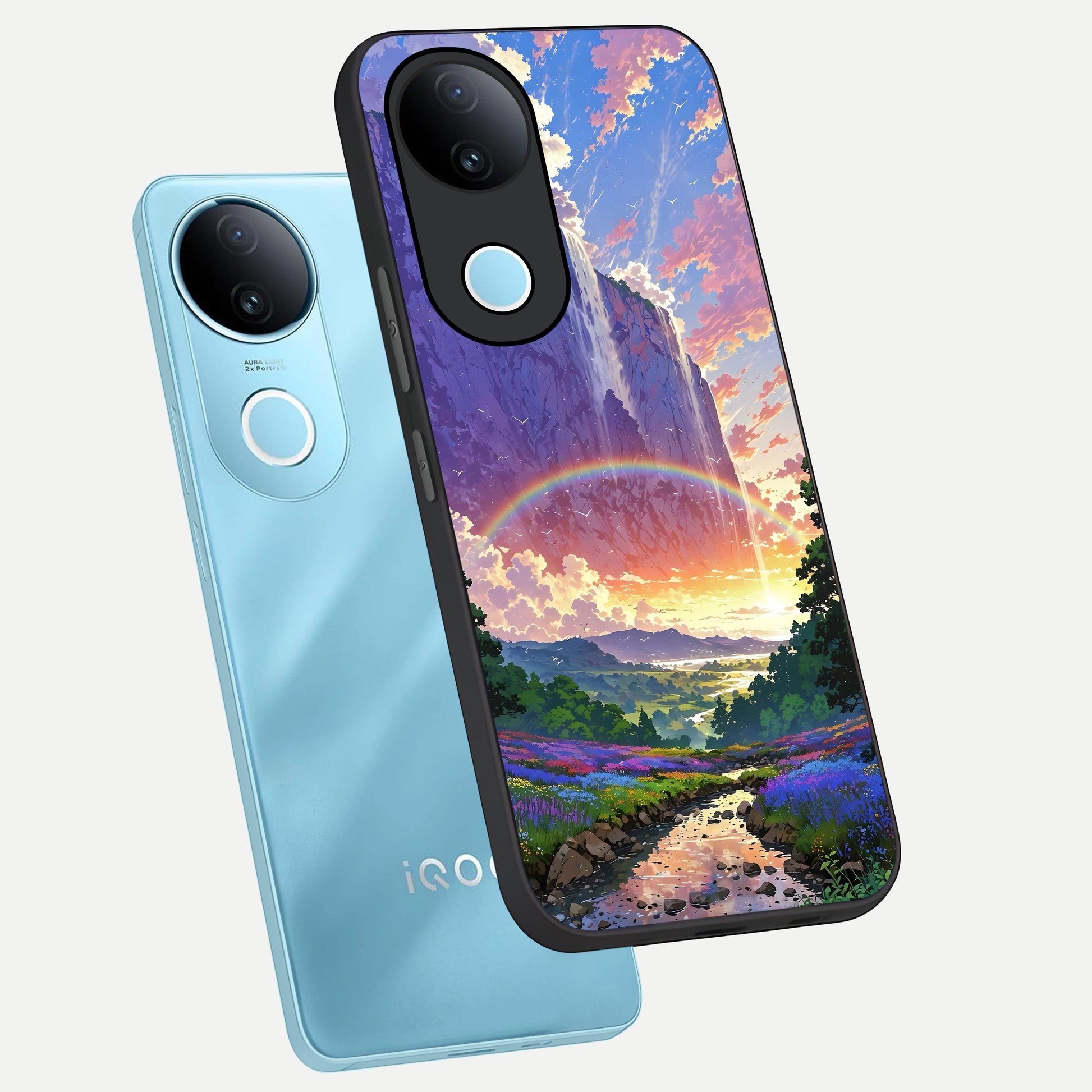  Rainbow Valley Dream phone case for  iQOO Z10R showing premium glass back cover with detailed artwork