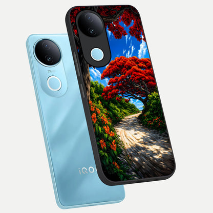  Red Trees Pathway phone case for iQOO Z10R showing premium glass back cover with detailed artwork
