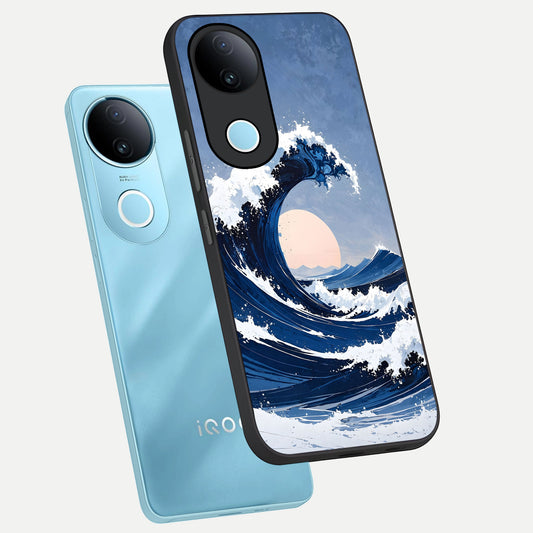  Rising Tide Power phone case for  iQOO Z10R showing premium glass back cover with detailed artwork
