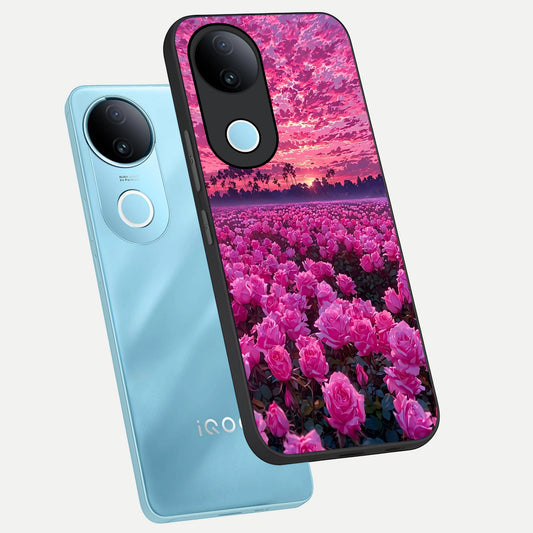  Rose Sunset Valley phone case for  iQOO Z10R showing premium glass back cover with detailed artwork