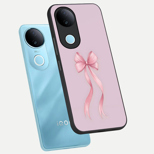  Soft Blush Bow phone case for iQOO Z10R showing premium glass back cover with detailed artwork