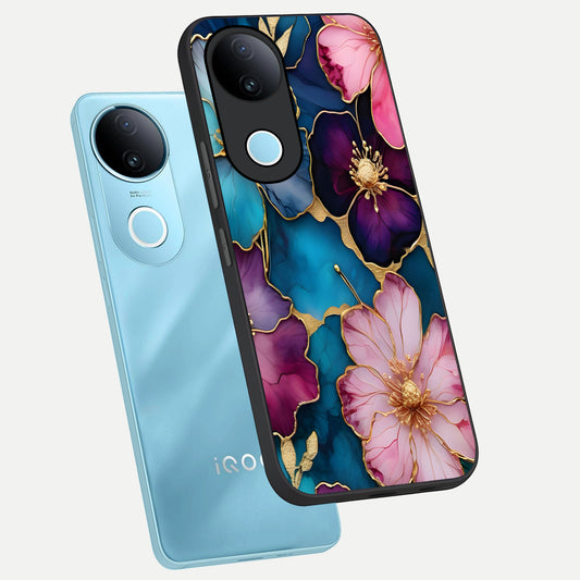  Sparkle Floral phone case for  iQOO Z10R showing premium glass back cover with detailed artwork