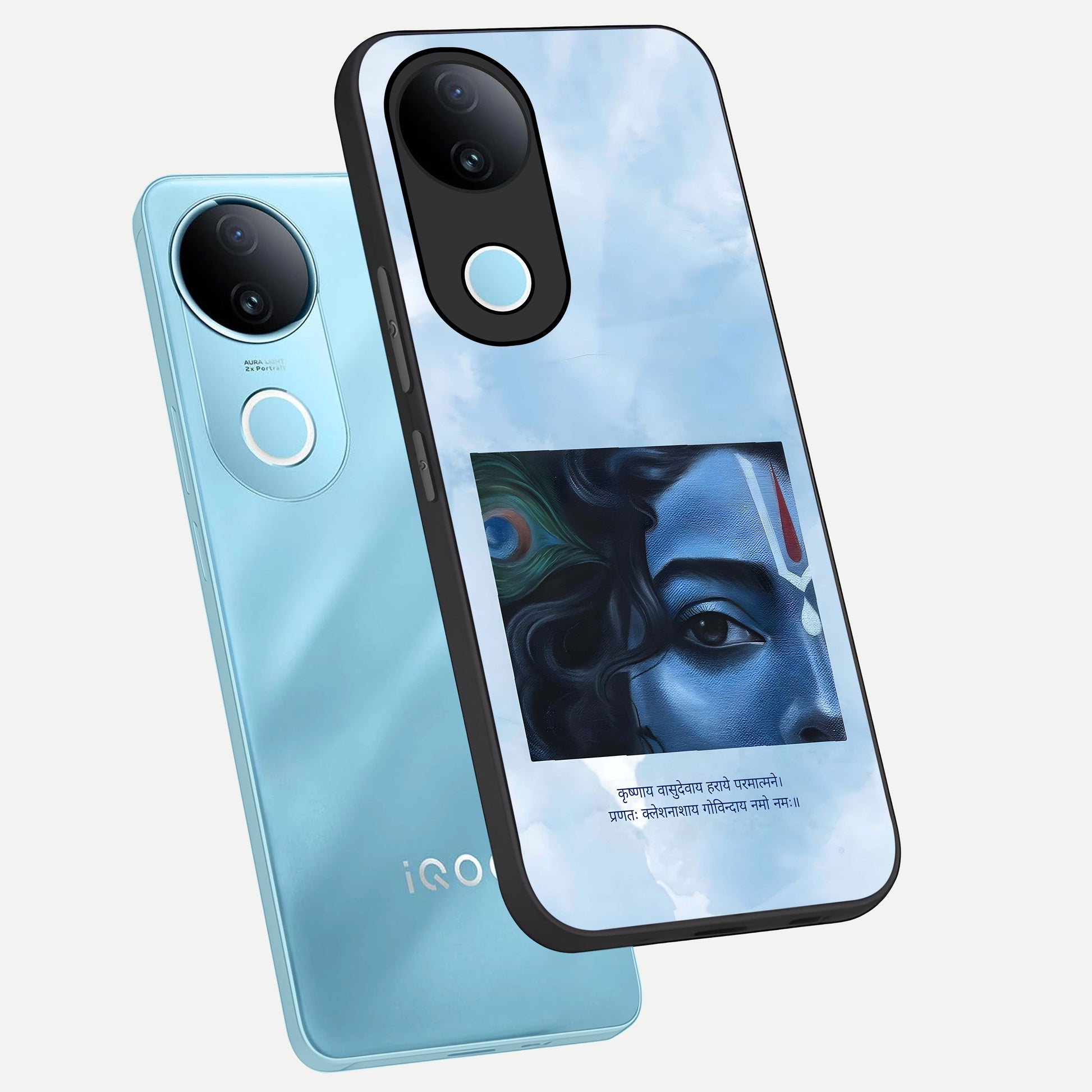  Spiritual Krishna phone case for  iQOO Z10R showing premium glass back cover with detailed artwork
