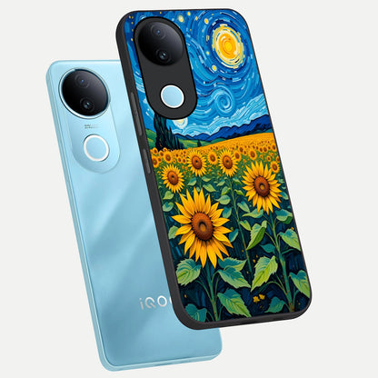  Starry Sunflower Dreams phone case for  iQOO Z10R showing premium glass back cover with detailed artwork