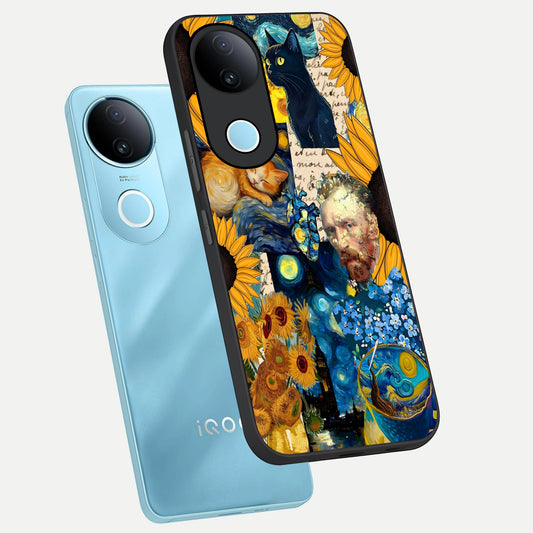  Sunflower Chic Mood Custom Name phone case for iQOO Z10R showing premium glass back cover with detailed artwork