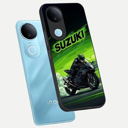  Suzuki Speed Beast phone case for  iQOO Z10R showing premium glass back cover with detailed artwork