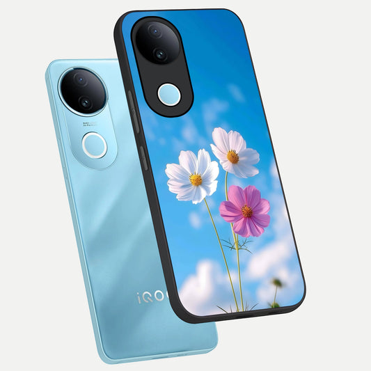  Tripple Flowers With Sky phone case for  iQOO Z10R showing premium glass back cover with detailed artwork