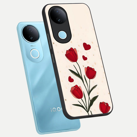  Tulip With Heart phone case for iQOO Z10R showing premium glass back cover with detailed artwork