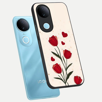  Tulip With Heart phone case for  iQOO Z10R showing premium glass back cover with detailed artwork