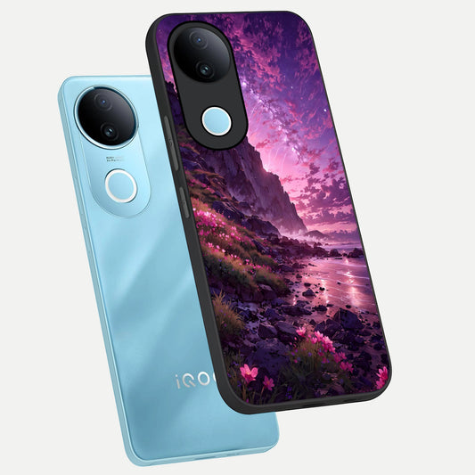  Twilight Blossom Coast phone case for  iQOO Z10R showing premium glass back cover with detailed artwork