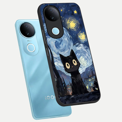  Van Gogh Cat phone case for  iQOO Z10R showing premium glass back cover with detailed artwork
