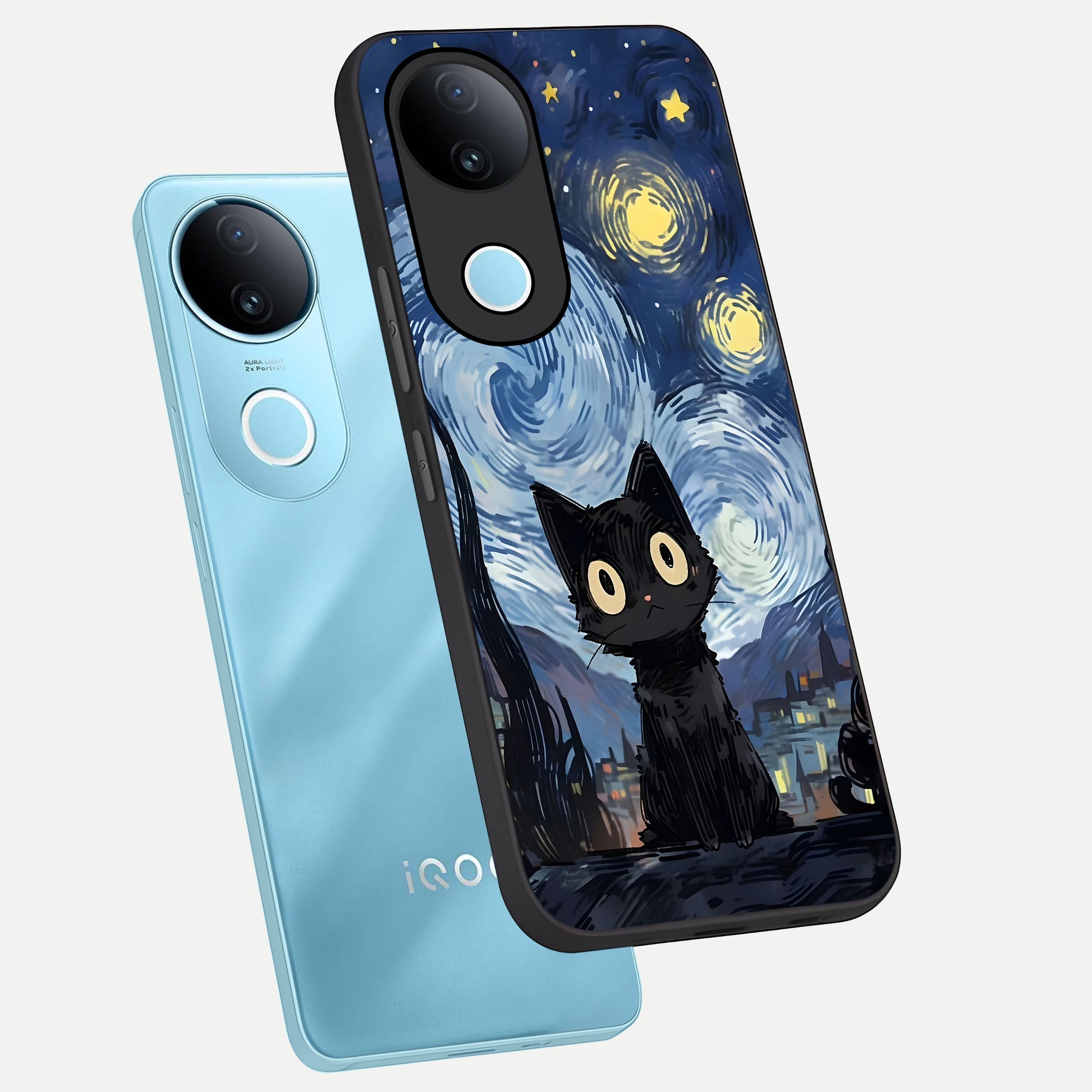  Van Gogh Cat phone case for  iQOO Z10R showing premium glass back cover with detailed artwork