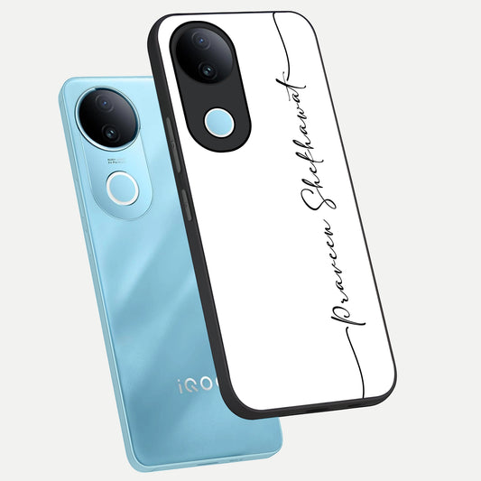  White Tune Custom Name phone case for  iQOO Z10R showing premium custom name glass back cover
