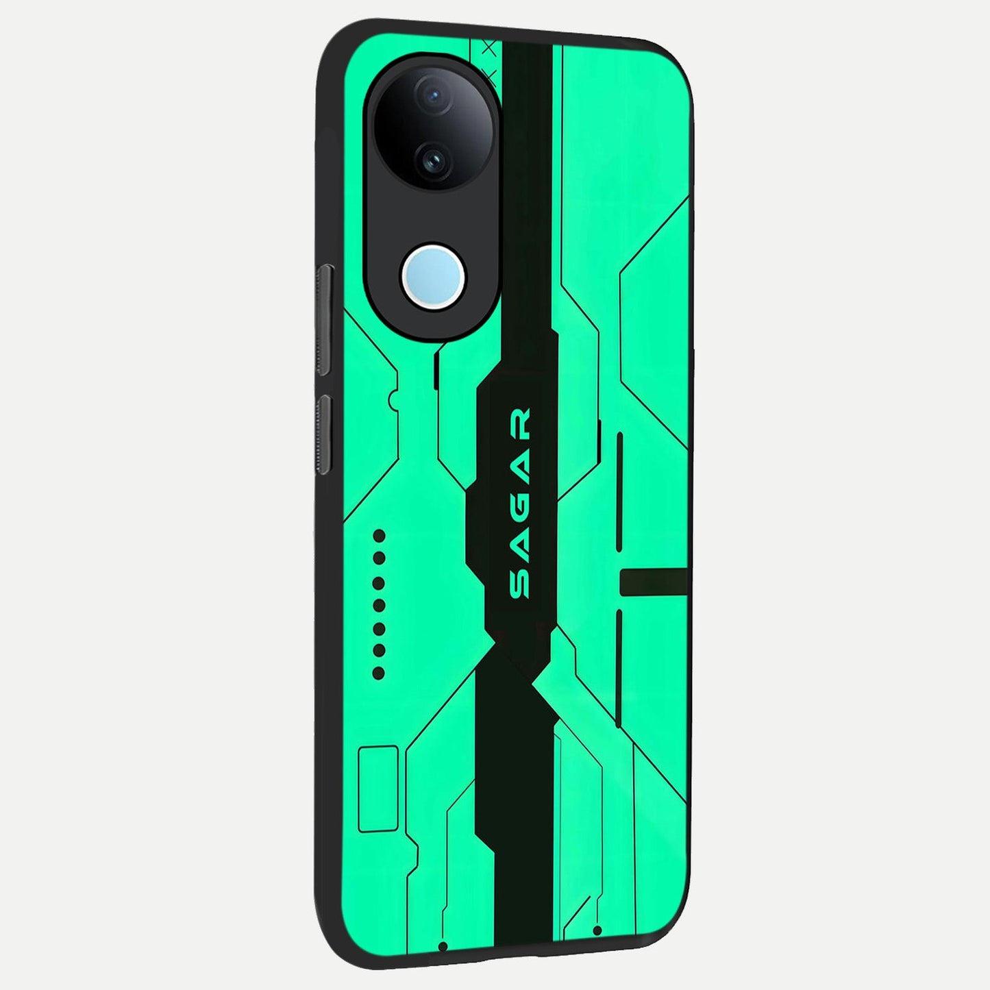  Aqua Tech CYBERPUNK Custom Name back cover for  iQOO Z10R slim fit glass case with vibrant aesthetic design