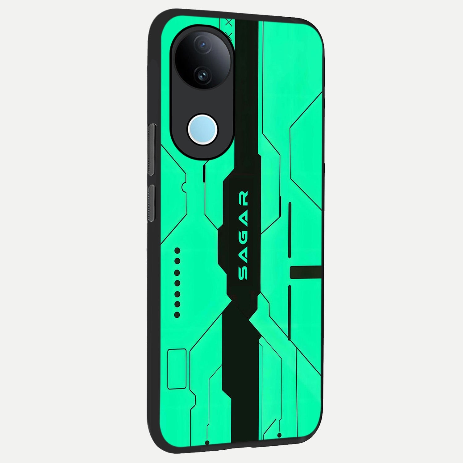  Aqua Tech CYBERPUNK Custom Name back cover for  iQOO Z10R slim fit glass case with vibrant aesthetic design