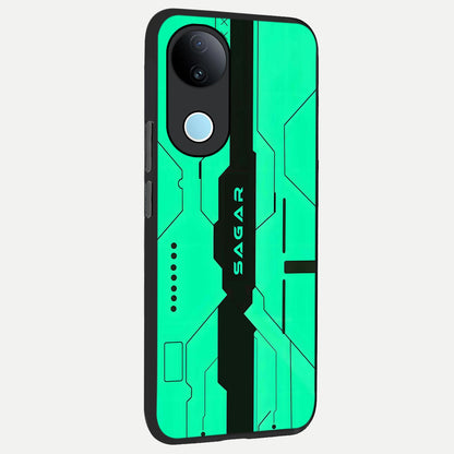  Aqua Tech CYBERPUNK Custom Name back cover for  iQOO Z10R slim fit glass case with vibrant aesthetic design