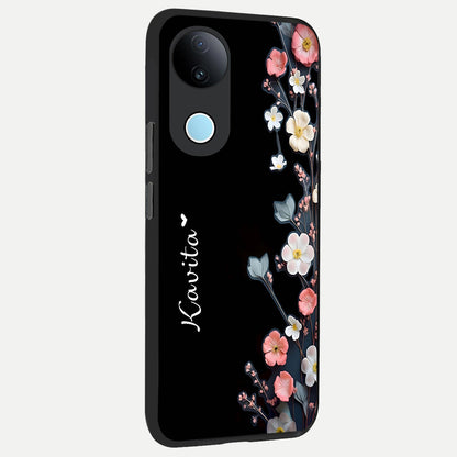  Black Elegance Floral Custom Name back cover for iQOO Z10R slim fit glass case with vibrant aesthetic design