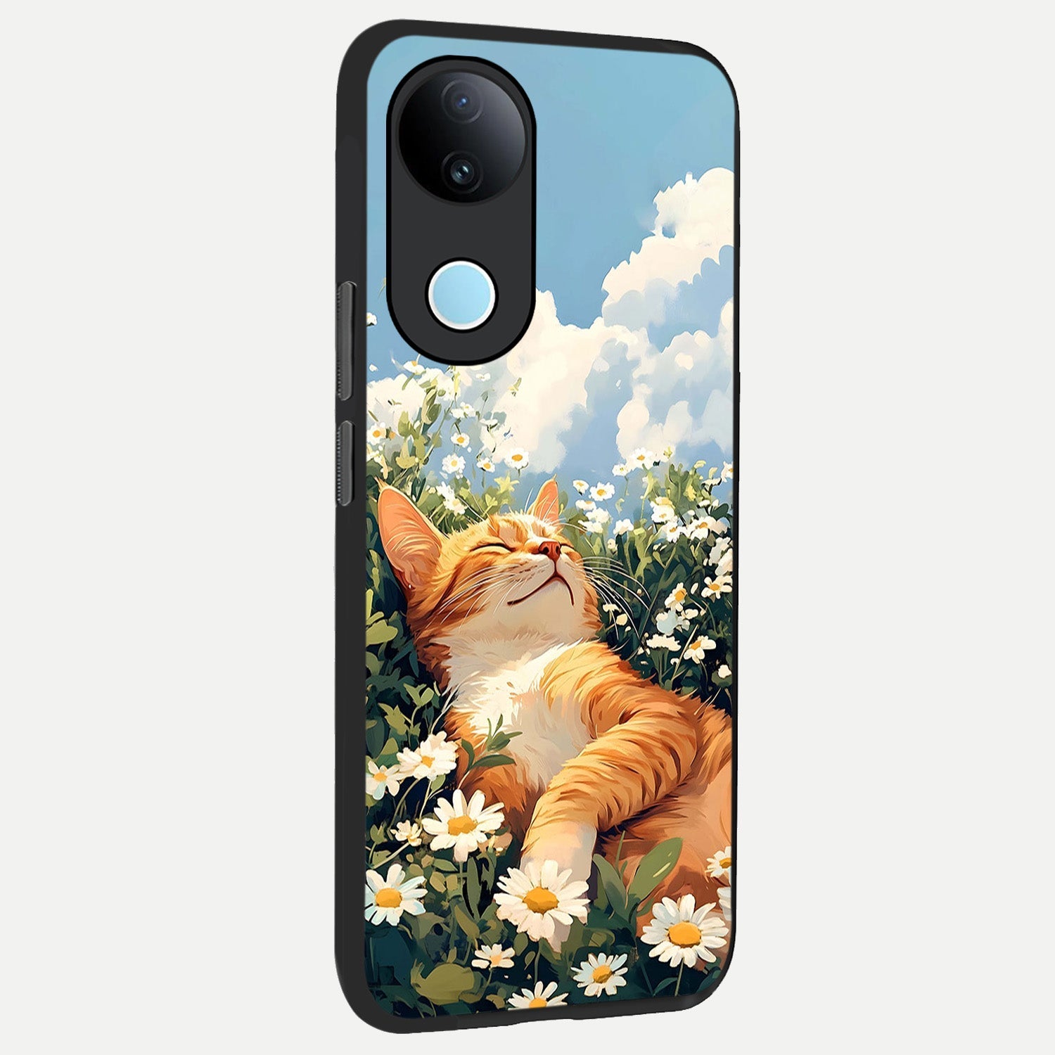  Cat And Flowers View back cover for iQOO Z10R slim fit glass case with vibrant aesthetic design