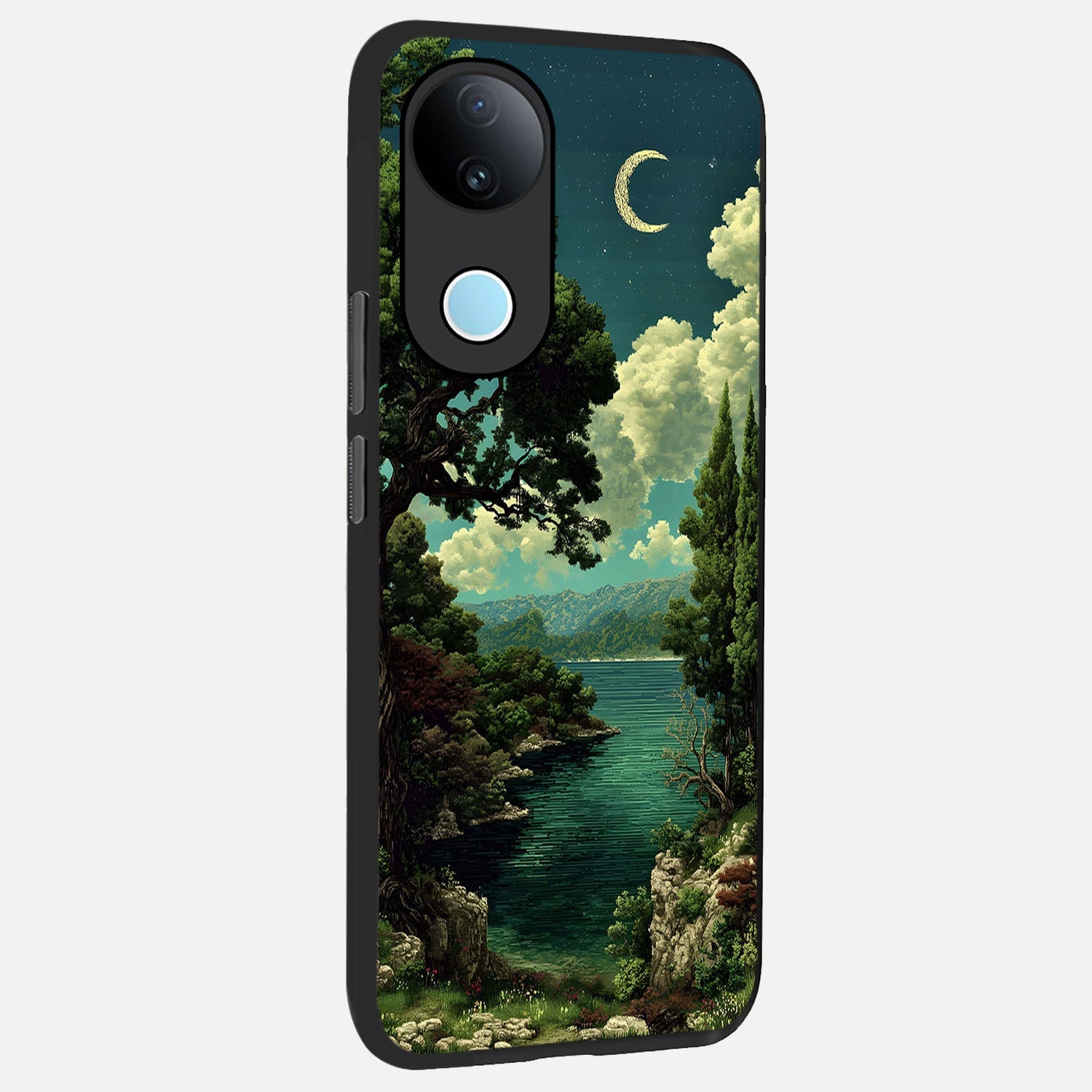  Celestial Lake Peace back cover for iQOO Z10R slim fit glass case with vibrant aesthetic design