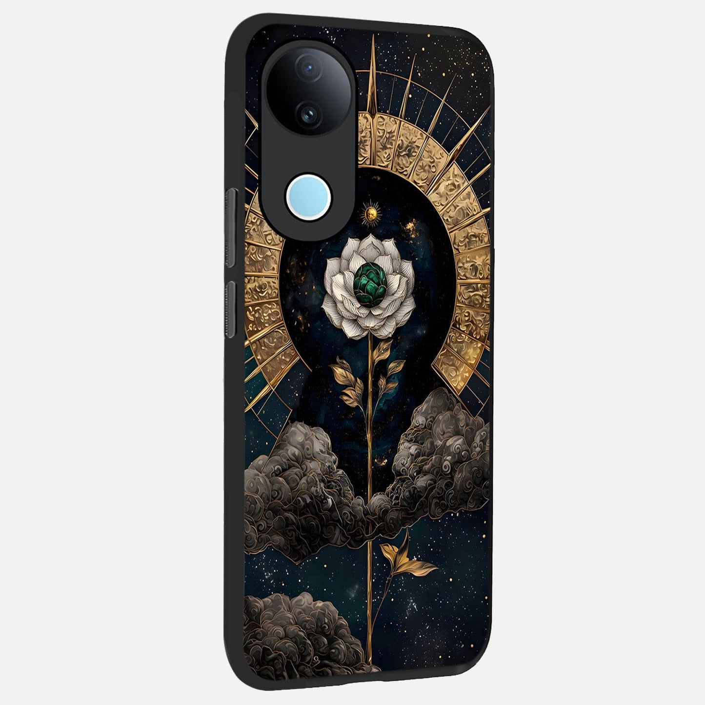  Celestial Lotus Morang back cover for iQOO Z10R slim fit glass case with vibrant aesthetic design