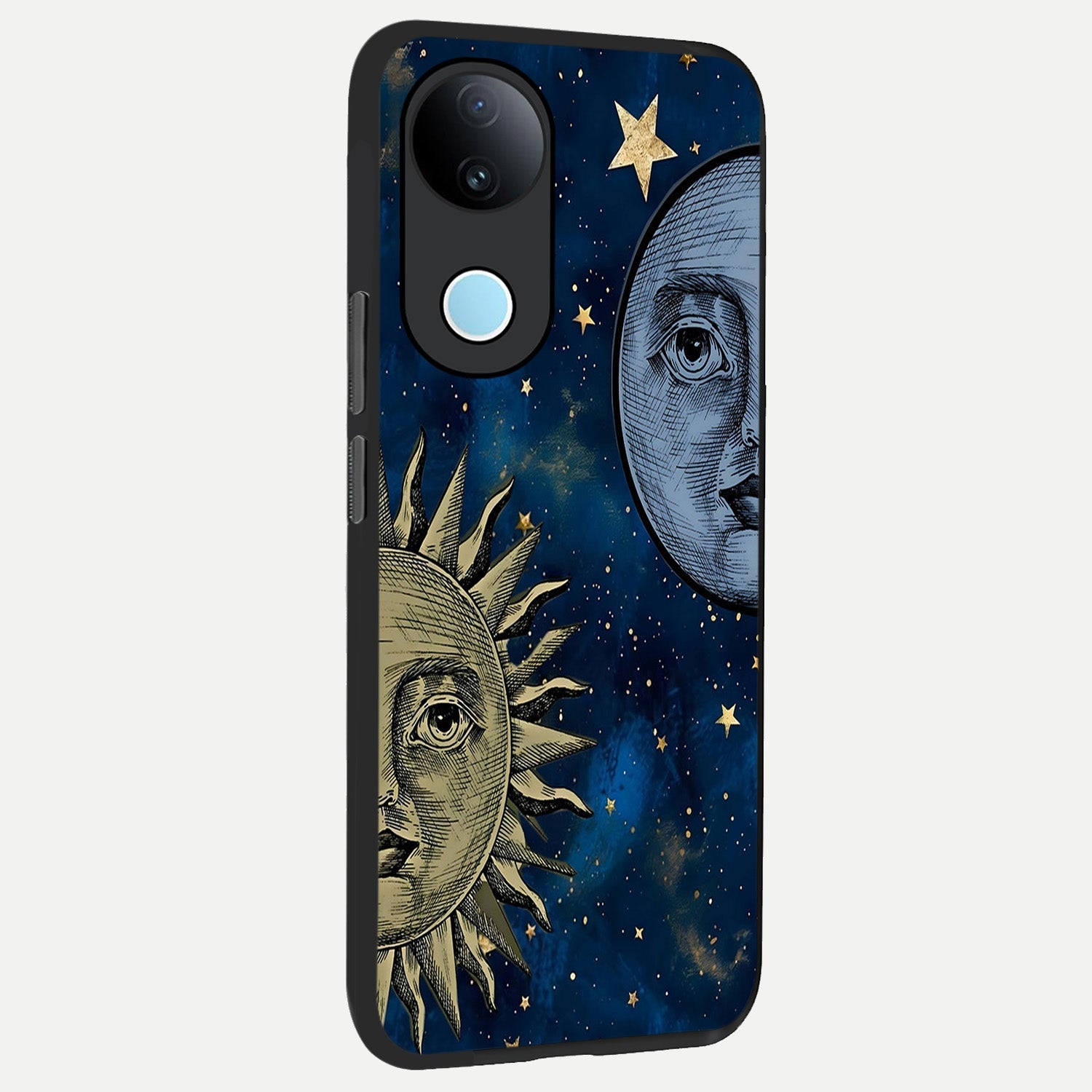  Celestial Moon With Sun back cover for iQOO Z10R slim fit glass case with vibrant aesthetic design