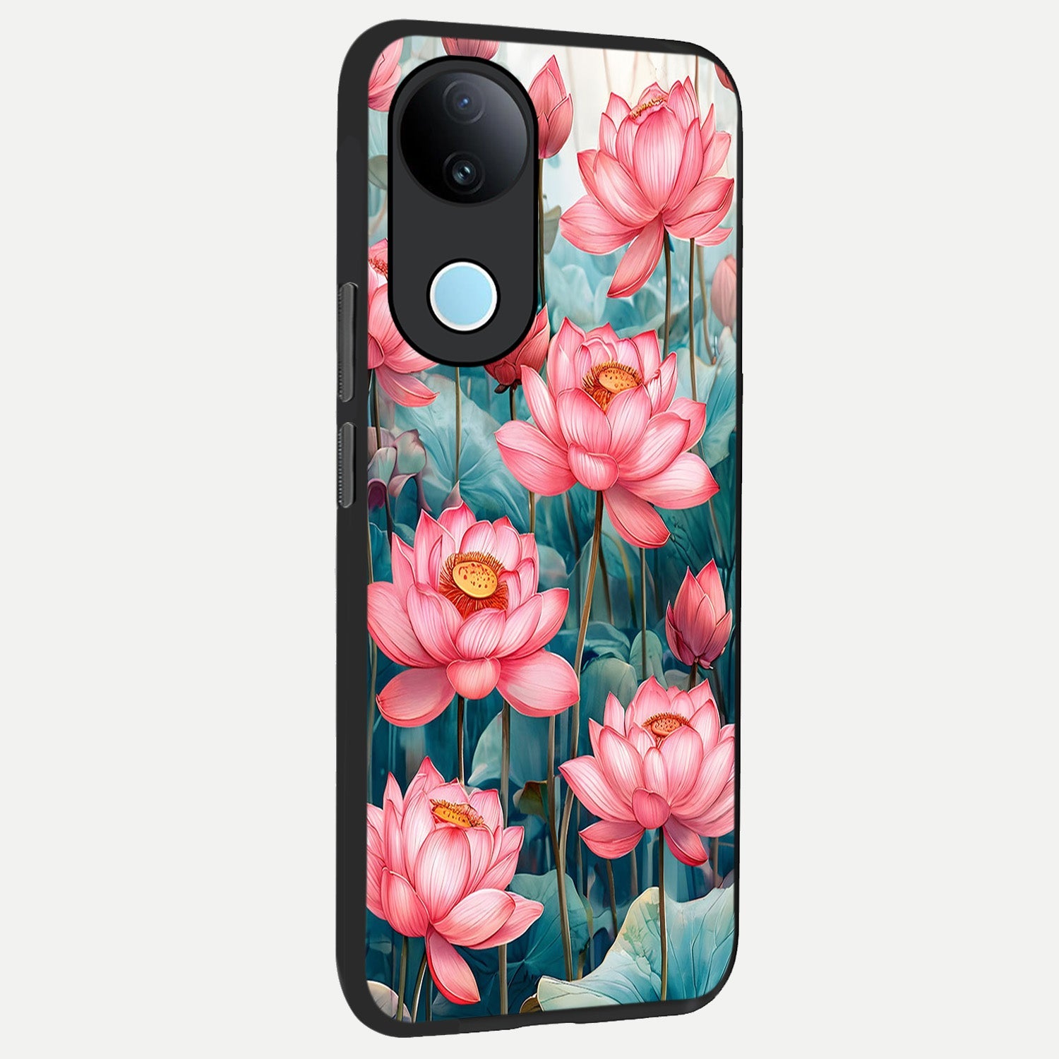  Celestial Pink Lotus back cover for iQOO Z10R slim fit glass case with vibrant aesthetic design