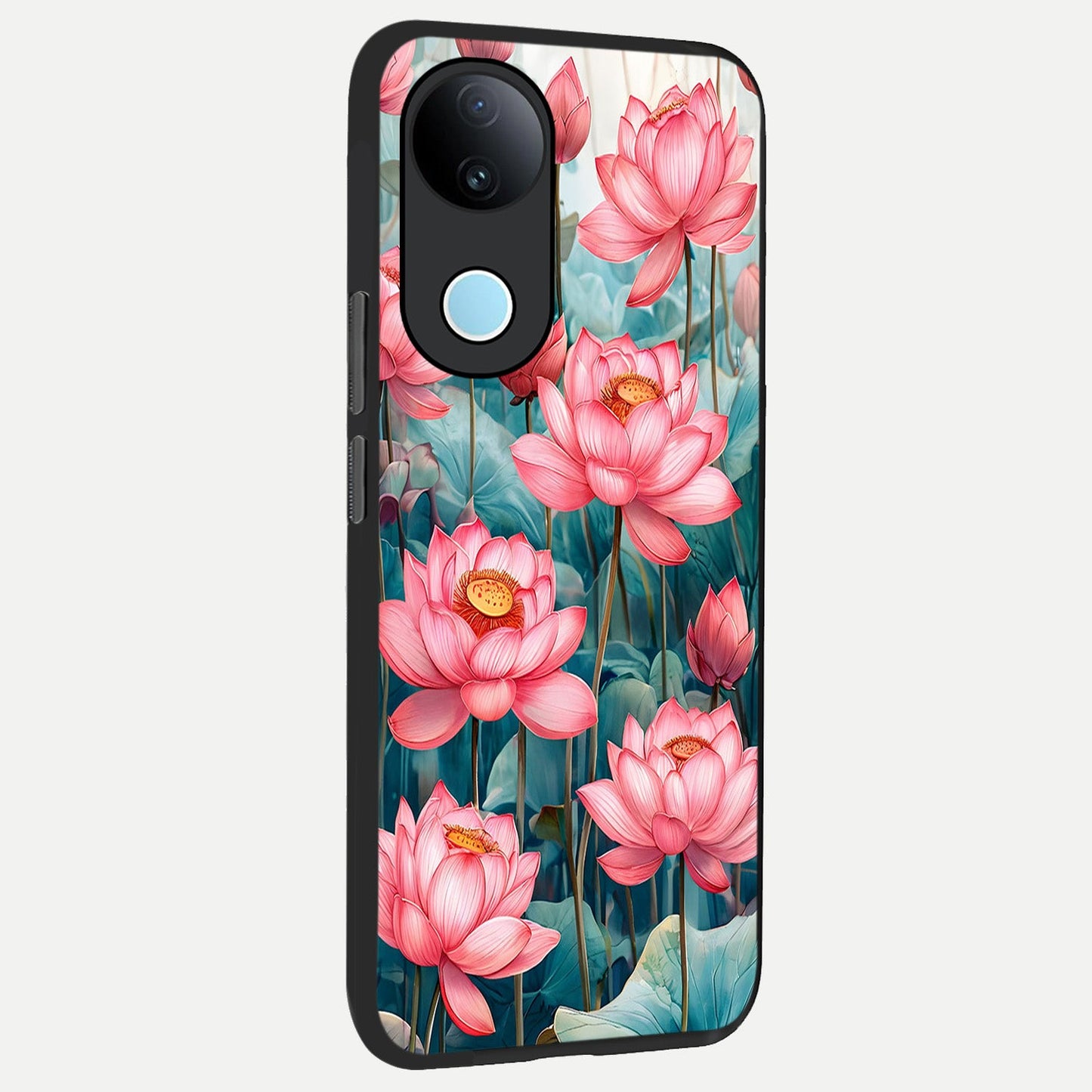 Celestial Pink Lotus back cover for  iQOO Z10R slim fit glass case with vibrant aesthetic design