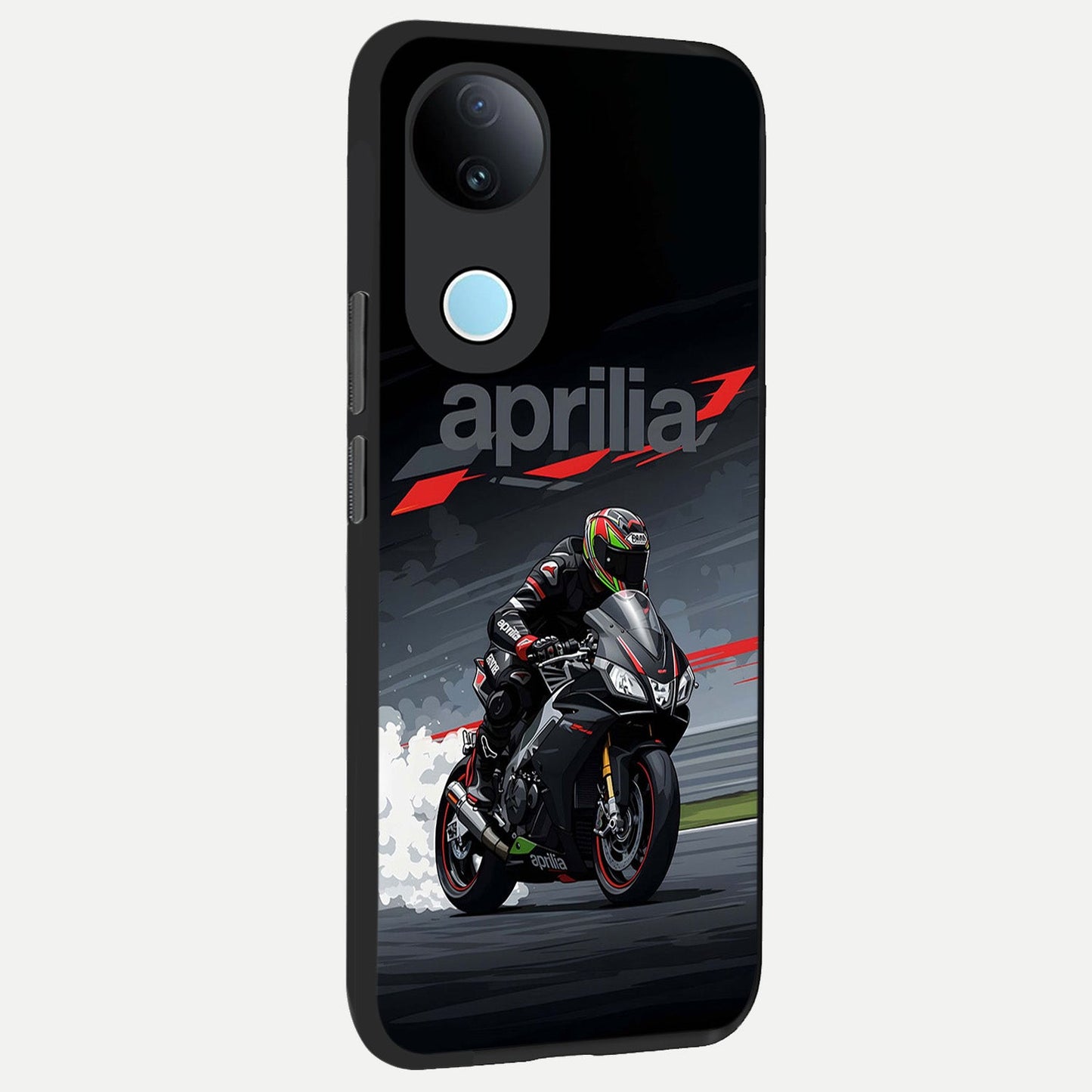  Dark Aprilla back cover for iQOO Z10R slim fit glass case with vibrant aesthetic design