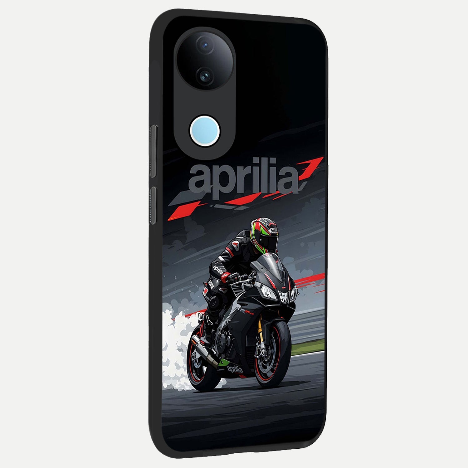  Dark Aprilla back cover for iQOO Z10R slim fit glass case with vibrant aesthetic design