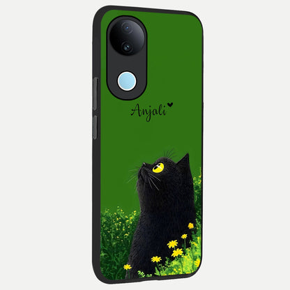  Emerald Cat Custom Name back cover for iQOO Z10R slim fit glass case with vibrant aesthetic design