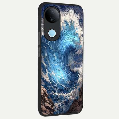  Giant Ocean Wave back cover for  iQOO Z10R slim fit glass case with vibrant aesthetic design