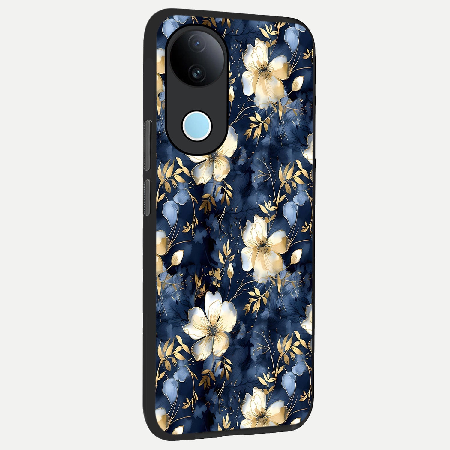  Golden Midnight Bloom back cover for iQOO Z10R slim fit glass case with vibrant aesthetic design