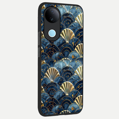  Golden Wave Luxe back cover for iQOO Z10R slim fit glass case with vibrant aesthetic design