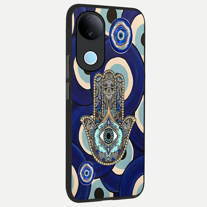  Hamsa Divine Guard back cover for iQOO Z10R slim fit glass case with vibrant aesthetic design