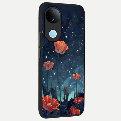  Midnight Tulip Glow back cover for  iQOO Z10R slim fit glass case with vibrant aesthetic design