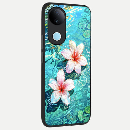  Pink Flowers in Water back cover for iQOO Z10R slim fit glass case with vibrant aesthetic design