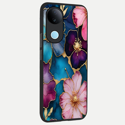  Sparkle Floral back cover for  iQOO Z10R slim fit glass case with vibrant aesthetic design