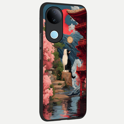  Temple Cat Scenery back cover for  iQOO Z10R slim fit glass case with vibrant aesthetic design