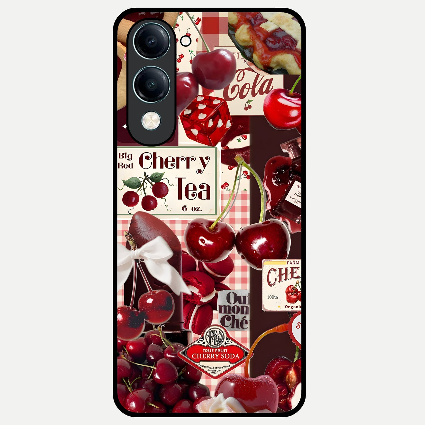  Aesthetic Cherry Tea Glass Case for iQOO Z10 Lite back cover – full design glossy printed glass finish