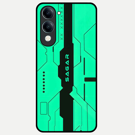  Aqua Tech CYBERPUNK Custom Name Glass Case for iQOO Z10 lite back cover – full design glossy printed glass finish