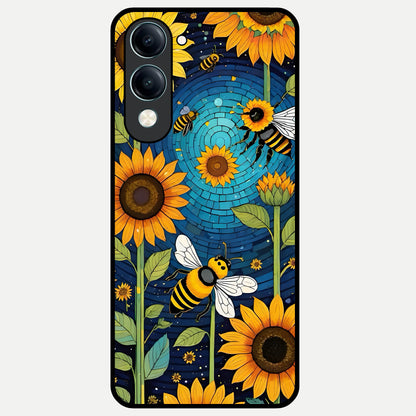  Bees And Sunflowers Glass Case for iQOO Z10 Lite back cover – full design glossy printed glass finish