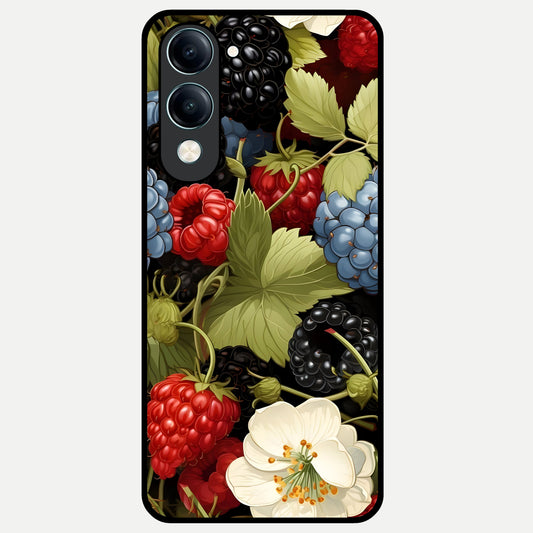  Berry Bloom Charm Glass Case for iQOO Z10 lite back cover – full design glossy printed glass finish