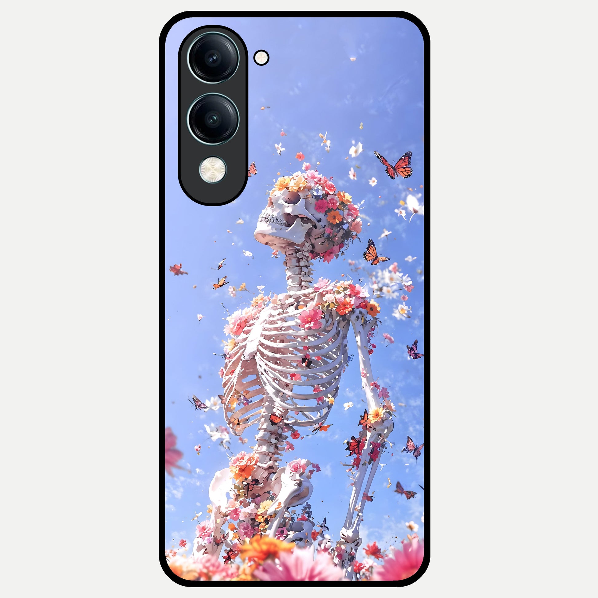  Bloom Beyond Bones Glass Case for iQOO Z10 Lite back cover – full design glossy printed glass finish