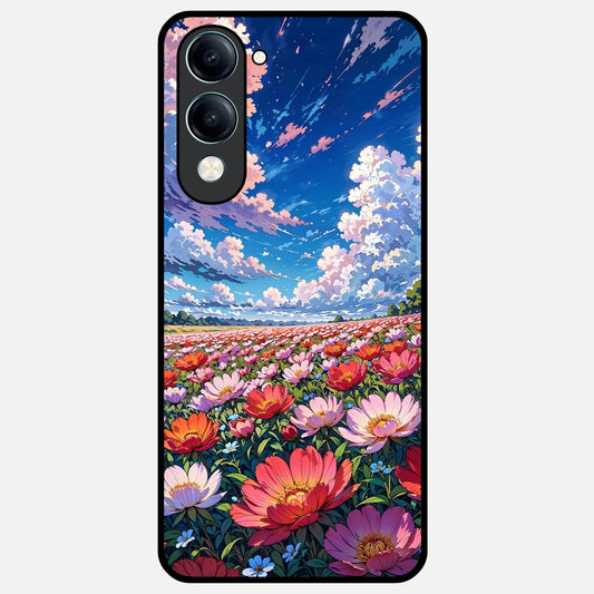  Blossom Sky Field Glass Case for iQOO Z10 lite back cover – full design glossy printed glass finish