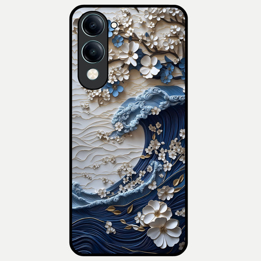  Blossom Wave Art Glass Case for iQOO Z10 Lite back cover – full design glossy printed glass finish