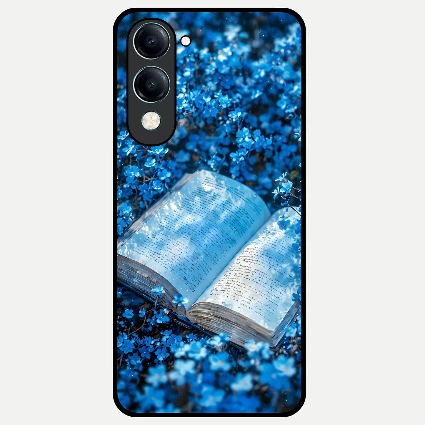  Blue Bloom Tales Glass Case for iQOO Z10 Lite back cover – full design glossy printed glass finish