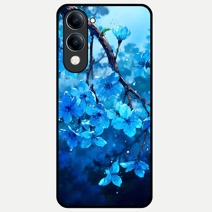  Blue Blossoms Branch Glass Case for iQOO Z10 Lite back cover – full design glossy printed glass finish